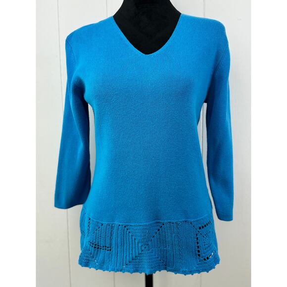 Women's Pierre Cardin Blue Sweater with Crochet Trim, Size L - Picture 8 of 8